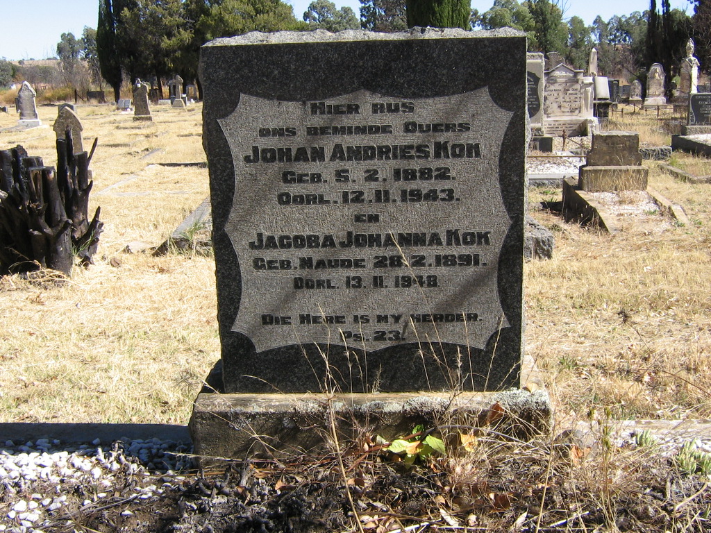 KOK Johan Andries 1882-1943 &amp; Jacoba Johanna NAUDE 1891-1948