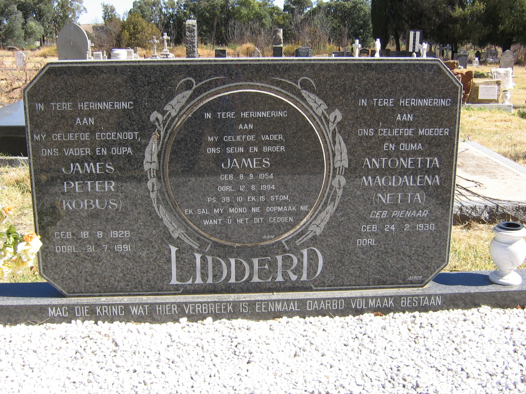 LIDDERD James Peter 1928-1991 &amp; Antonetta Magdalena PIENAAR 1930- :: LIDDERD James 1954-1994