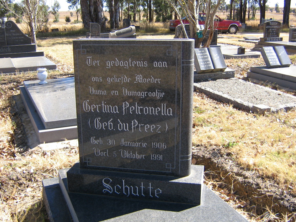 SCHUTTE Gertina Petronella nee DU PREEZ 1906-1991