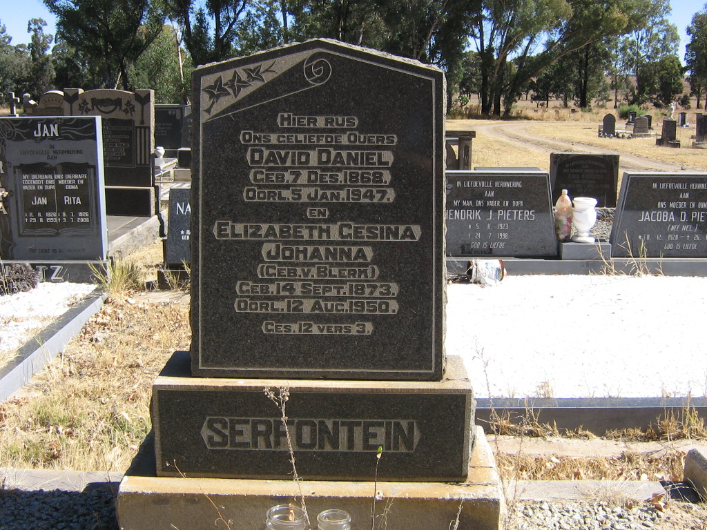 SERFONTEIN David Daniel 1868-1947 &amp; Elizabeth Gesina Johanna V. BLERK 1873-1950