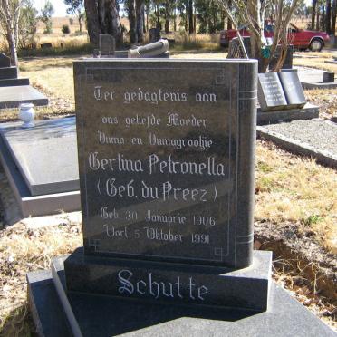 SCHUTTE Gertina Petronella nee DU PREEZ 1906-1991