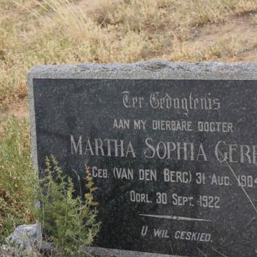 GERBER Martha Sophia nee VAN DEN BERG 1904-1922