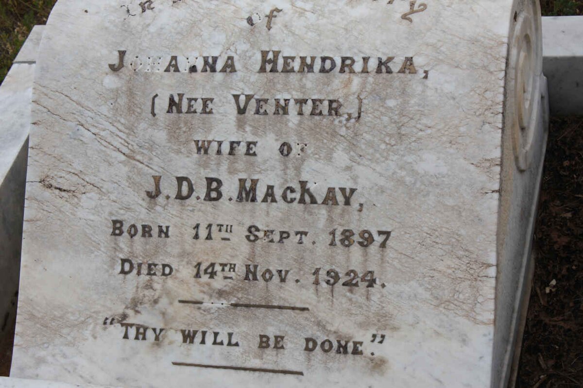 MACKAY Johanna Hendrika nee VENTER 1897-1924