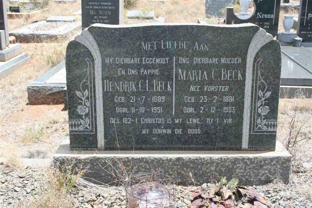 BECK Hendrik C.L. 1889-1951 &amp; Maria C. VORSTER 1881-1953