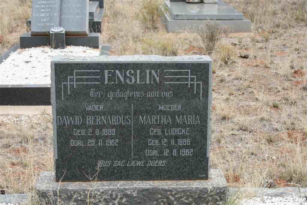 ENSLIN Dawid Bernardus 1889-1962 &amp; Martha Maria LUDICKE 1886-1962