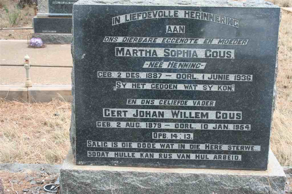 GOUS Gert Johan Willem 1879-1954 &amp; Martha Sophia HENNING 1887-1936