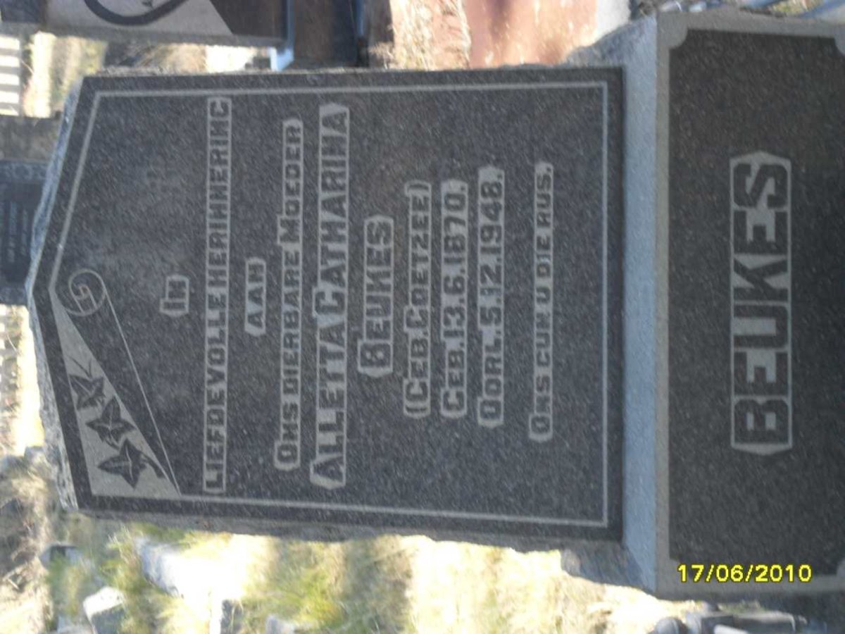 BEUKES Alletta Catharina nee COETZEE 1870-1948