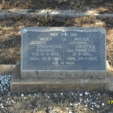 BARNARD Jacobus Chrispardus 1854-1943 &amp; Johanna Christina SWANEPOEL 1862-1929