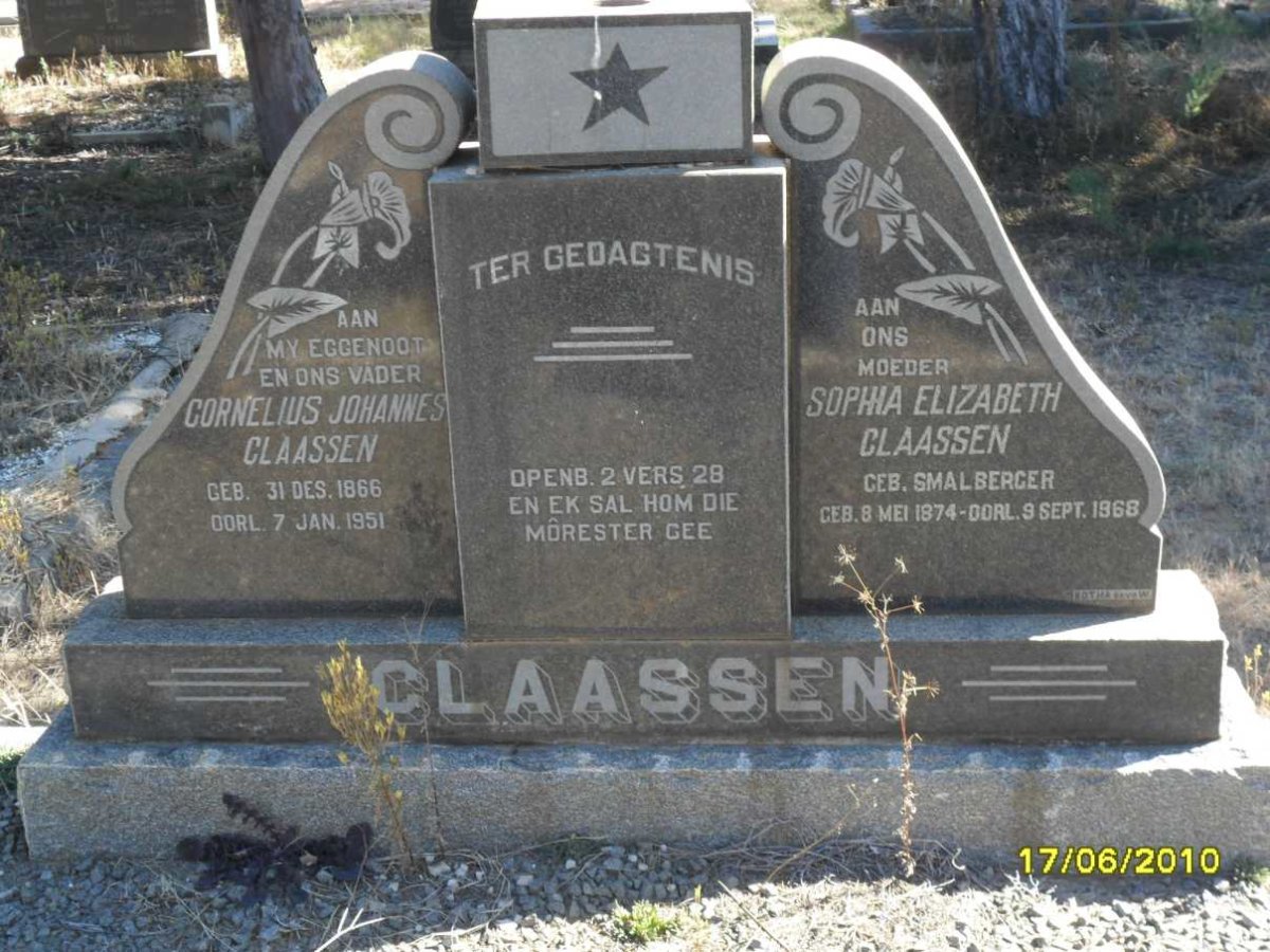 CLAASSEN Cornelius Johannes 1866-1951 &amp; Sophia Elizabeth SMALBERGER 1874-1968