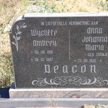 DEACON Wycliffe Ambrey 1919-1997 &amp; Anna Johanna Maria nee CRONJE 1926-