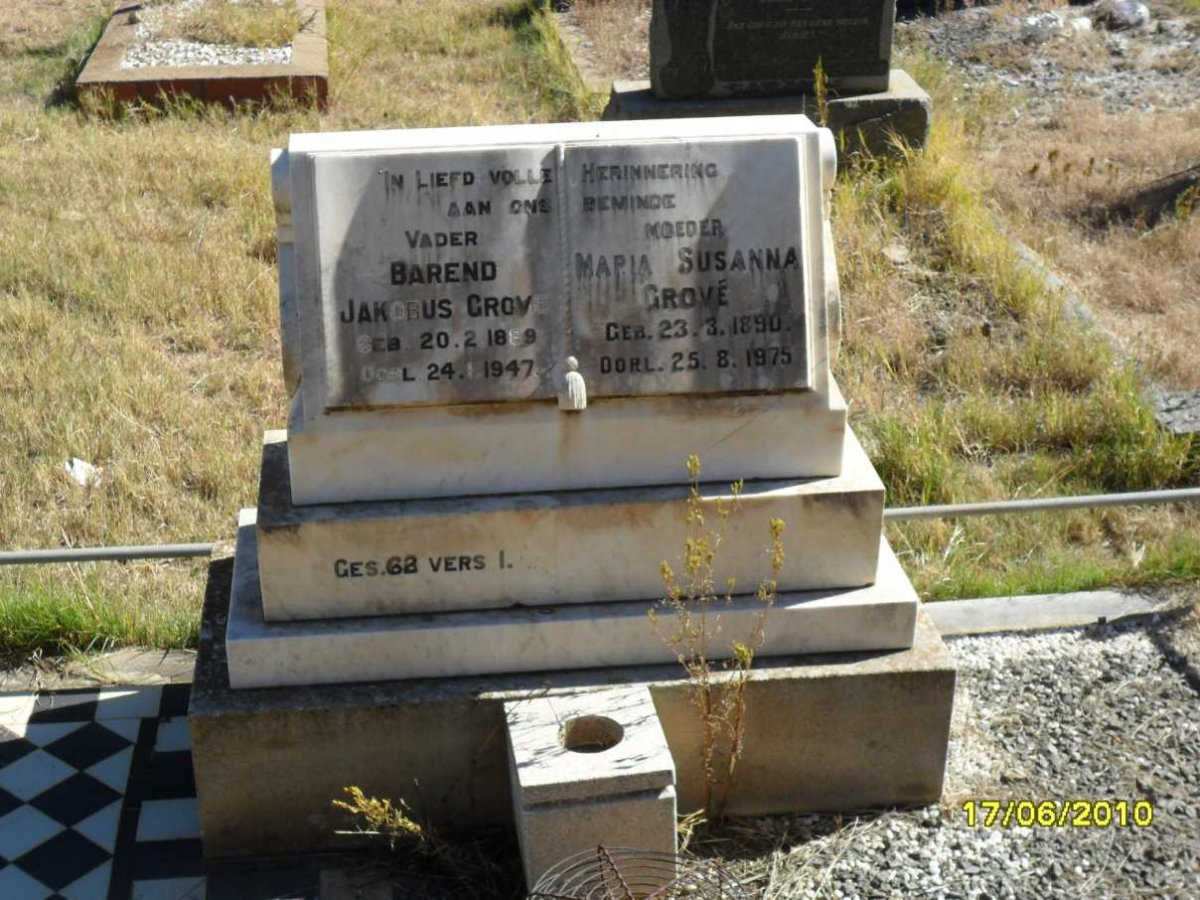 GROVÉ Barend Jakobus 1889-1947 &amp; Maria Susanna 1890-1975