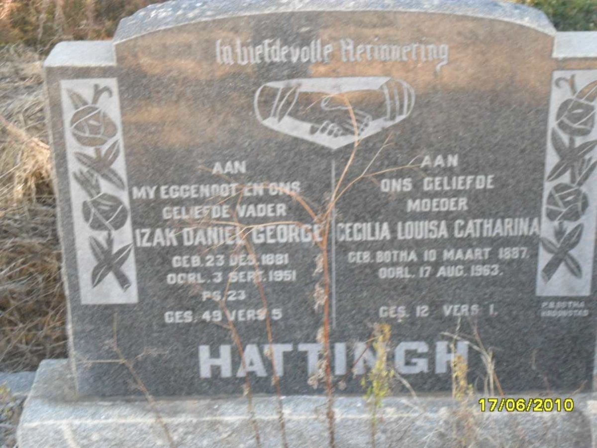 HATTINGH Izak Daniel George 1881-1951 &amp; Cecilia Louisa Catharina BOTHA 1887-1963