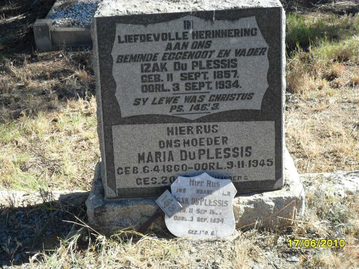 PLESSIS Izak, du 1857-1934 &amp; Maria 1860-1945