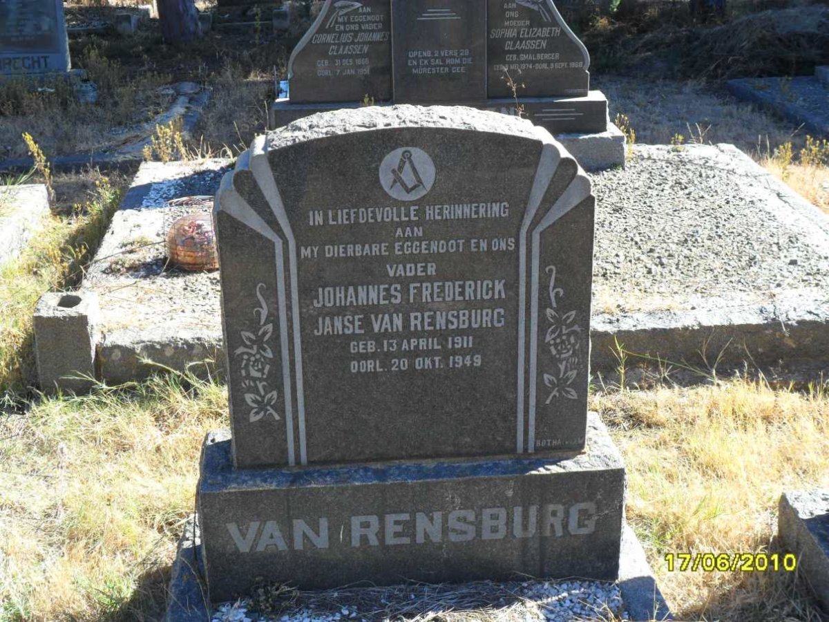 RENSBURG Johannes Frederick, Janse van 1911-1949