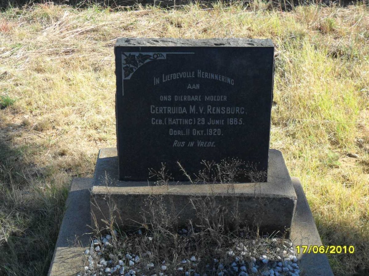 RENSBURG Gertruida M., v. nee HATTING 1865-1920
