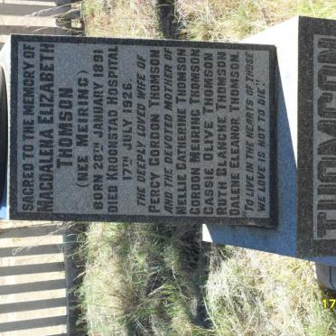 THOMSON Magdalena Elizabeth nee MEIRING 1891-1926