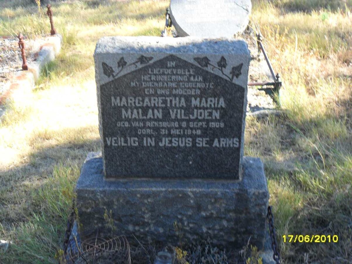 VILJOEN Margaretha Maria Malan nee VAN RENSBURG 1909-1948