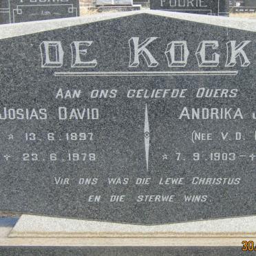 KOCK Josias David, de 1897-1978 &amp; Andrika Jacoba V.D. MERWE 1903-1978