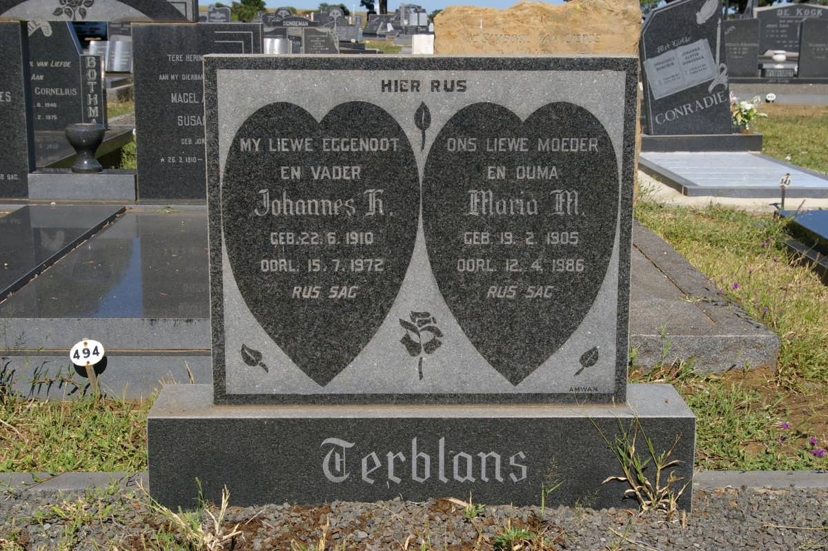 TERBLANS Johannes H. 1910-1972 &amp; Maria M. 1905-1986