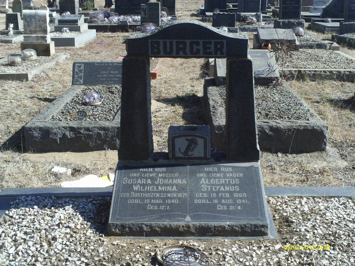 BURGER Albertus Stefanus 1865-1941 &amp; Susara Johanna Wilhelmina OOSTHUIZEN 1871-1940