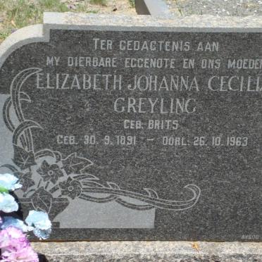 GREYLING Elizabeth Johanna Cecilia nee BRITS 1891-1963