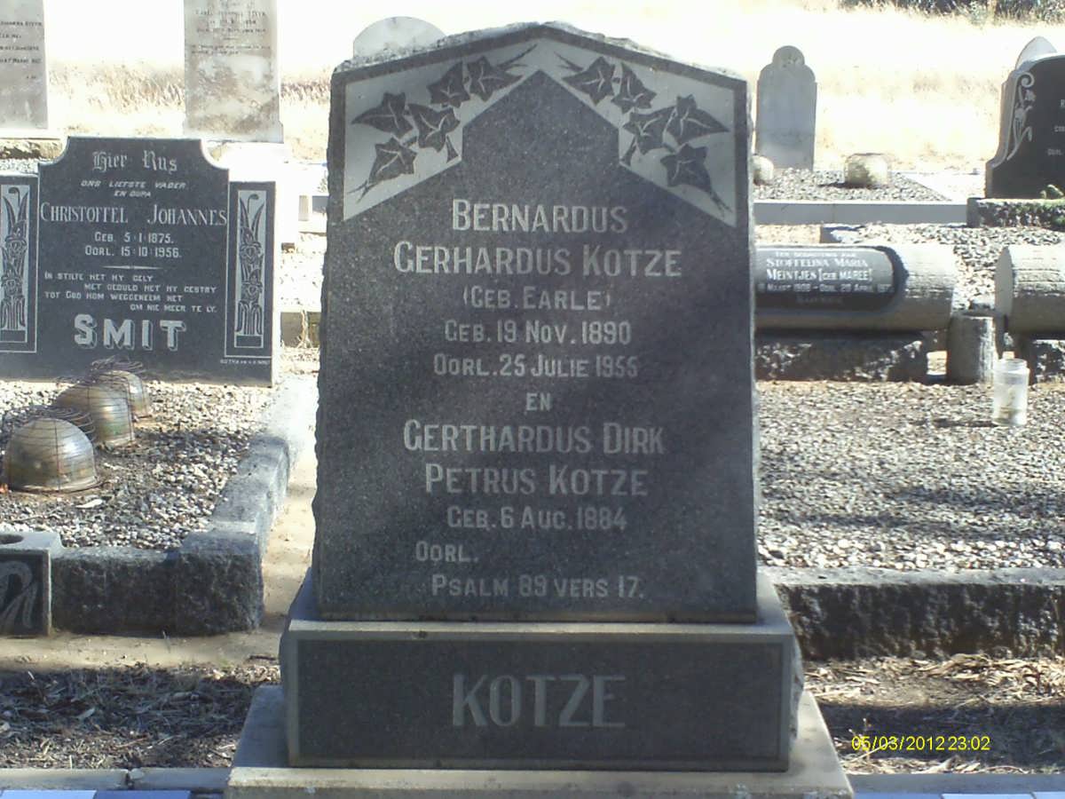 KOTZE Gerthardus Dirk Petrus 1884- :: KOTZE Bernardus Gerhardus nee EARLE 1890-1955