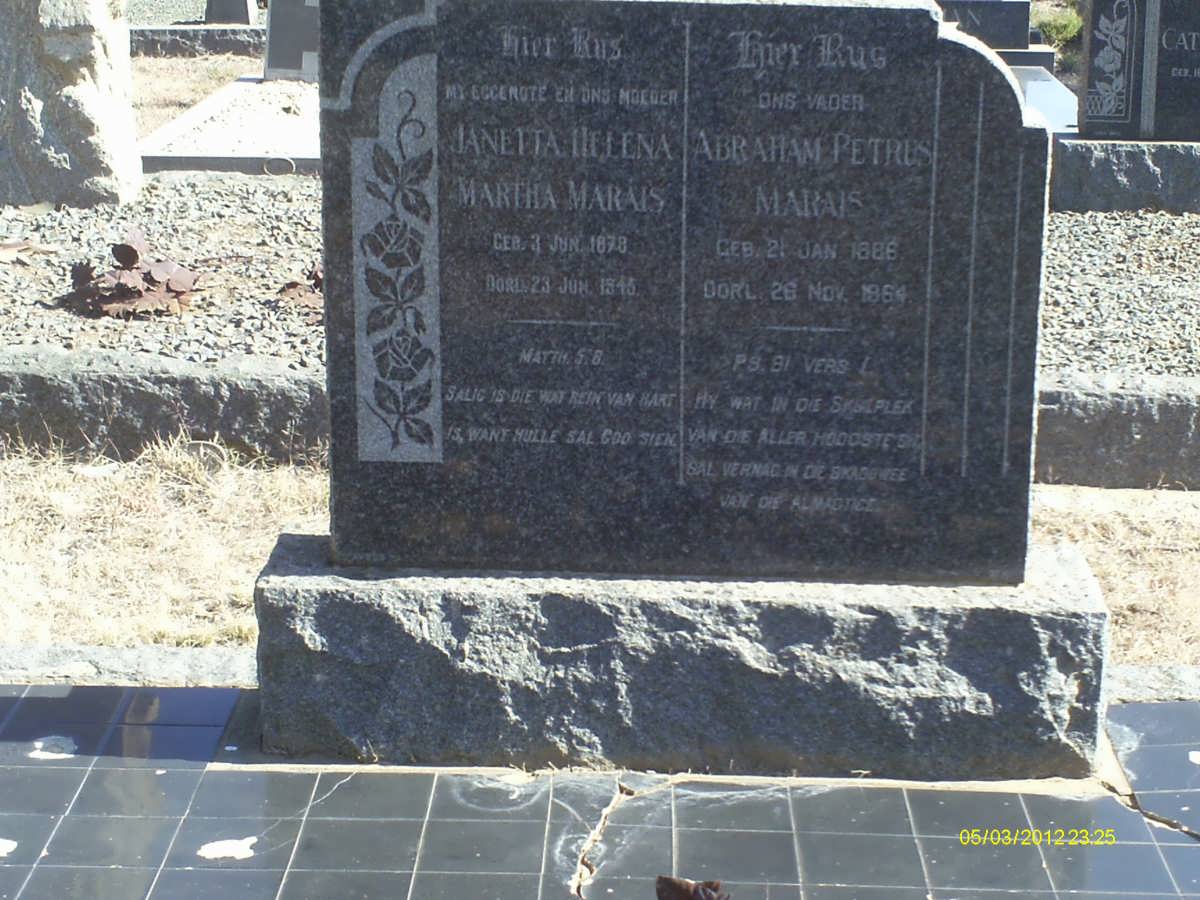 MARAIS Abraham Petrus 1886-1964 &amp; Janetta Helena Martha 1878-1945