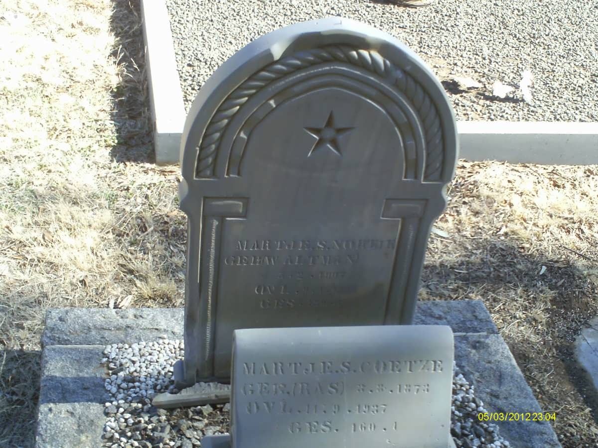 NORTJE Martje S. nee WALTMAN 1907-1935 :: COETZEE Martje S. nee RAS 1873-1937