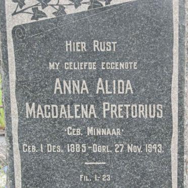 PRETORIUS Anna Alida Magdalena nee MINNAAR 1885-1943