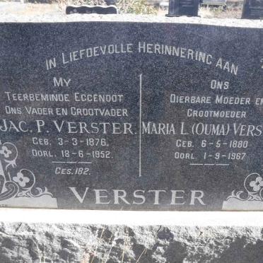 VERSTER Jac. P. 1876-1952 &amp; Maria L. 1880-1967