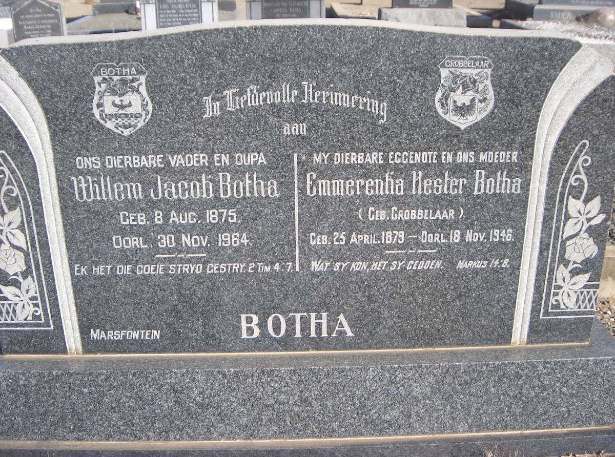 BOTHA Willem Jacob 1875-1964 &amp; Emmerentia Hester GROBBELAAR 1879-1946