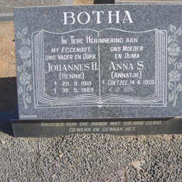 BOTHA Johannes H. 1919-1989 &amp; Anna S. COETZEE 1920-1996