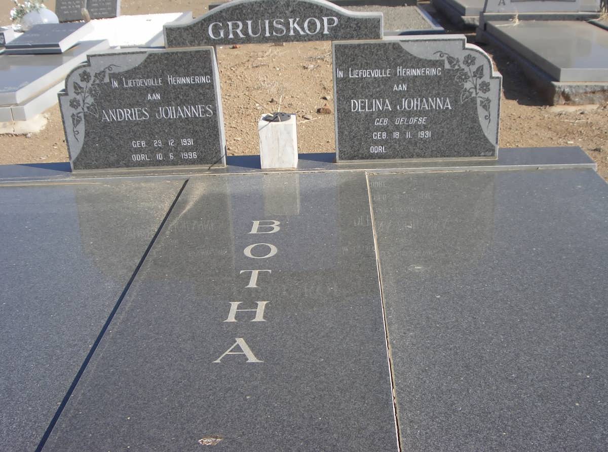 BOTHA Andries Johannes 1931-1996 &amp; Delina Johanna OELOFSE 1931-