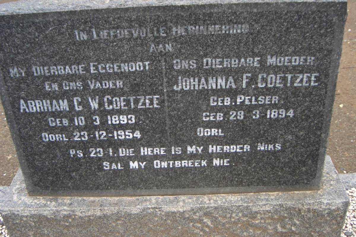 COETZEE Abraham G.W. 1893-1954 &amp; Johanna F. PELSER 1894-