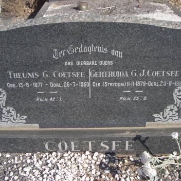 COETSEE Theunis G. 1877-1950 &amp; Gertruida G.J. STRYDOM 1879-1965