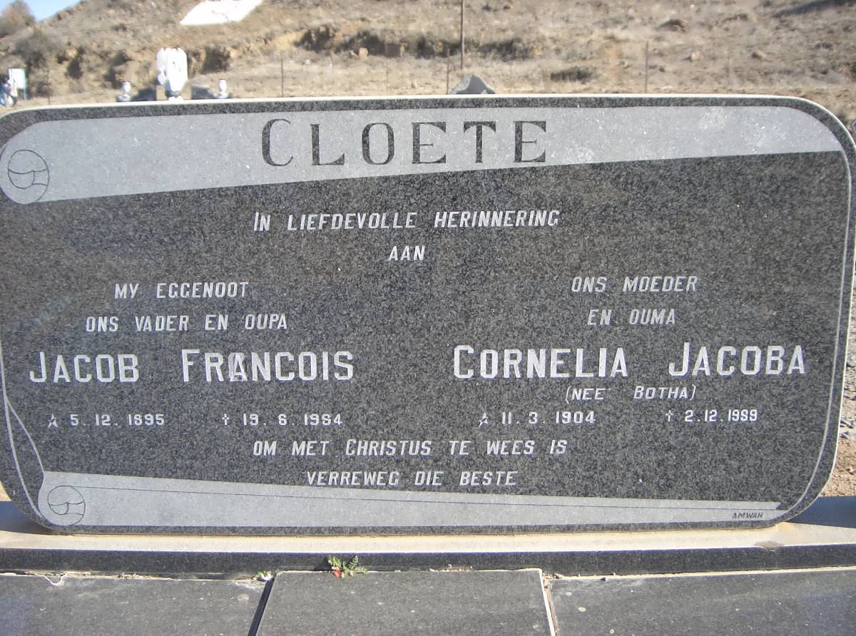 CLOETE Jacob Francois 1895-1984 &amp; Cornelia Jacoba BOTHA 1904-1989