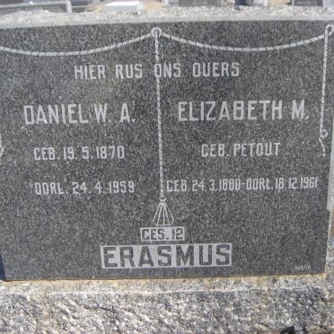 ERASMUS Daniel W.A. 1870-1959 &amp; Elizabeth M. PETOUT 1880-1961