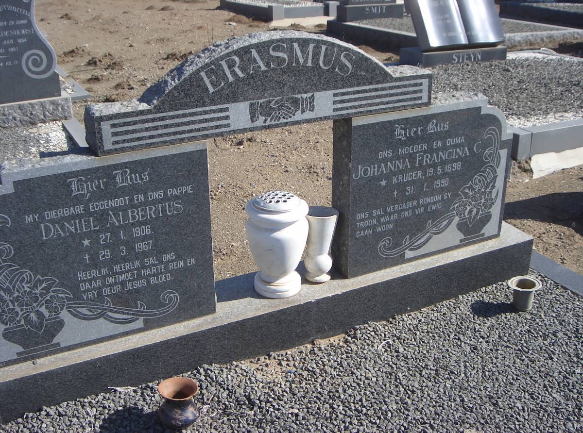 ERASMUS Daniel Albertus 1906-1967 &amp; Johanna Francina KRUGER 1898-1990