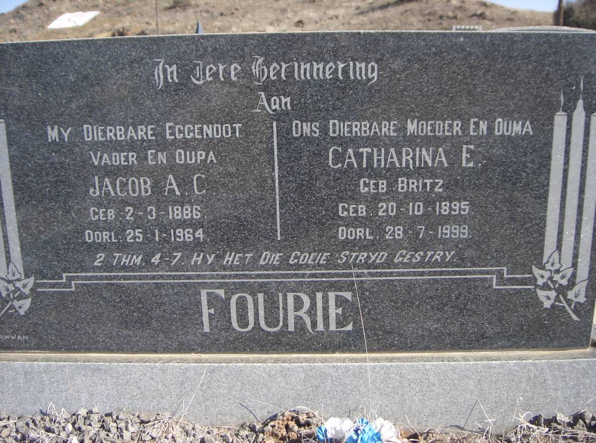 FOURIE Jacob A.C. 1886-1964 &amp; Catharina E. BRITZ 1895-1999
