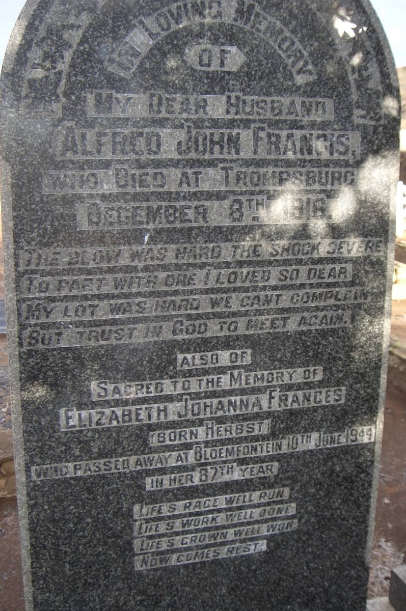 FRANCIS Alfred John -19196 :: FRANCES Elizabeth Johanna nee HERBST -1944