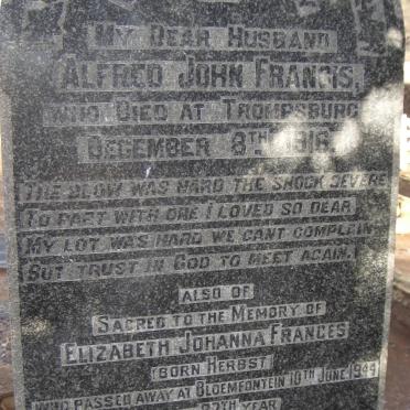 FRANCIS Alfred John -19196 :: FRANCES Elizabeth Johanna nee HERBST -1944