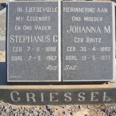 GRIESSEL Stephanus G. 1888-1967 &amp; Johanna M. BRITZ 1892-1977
