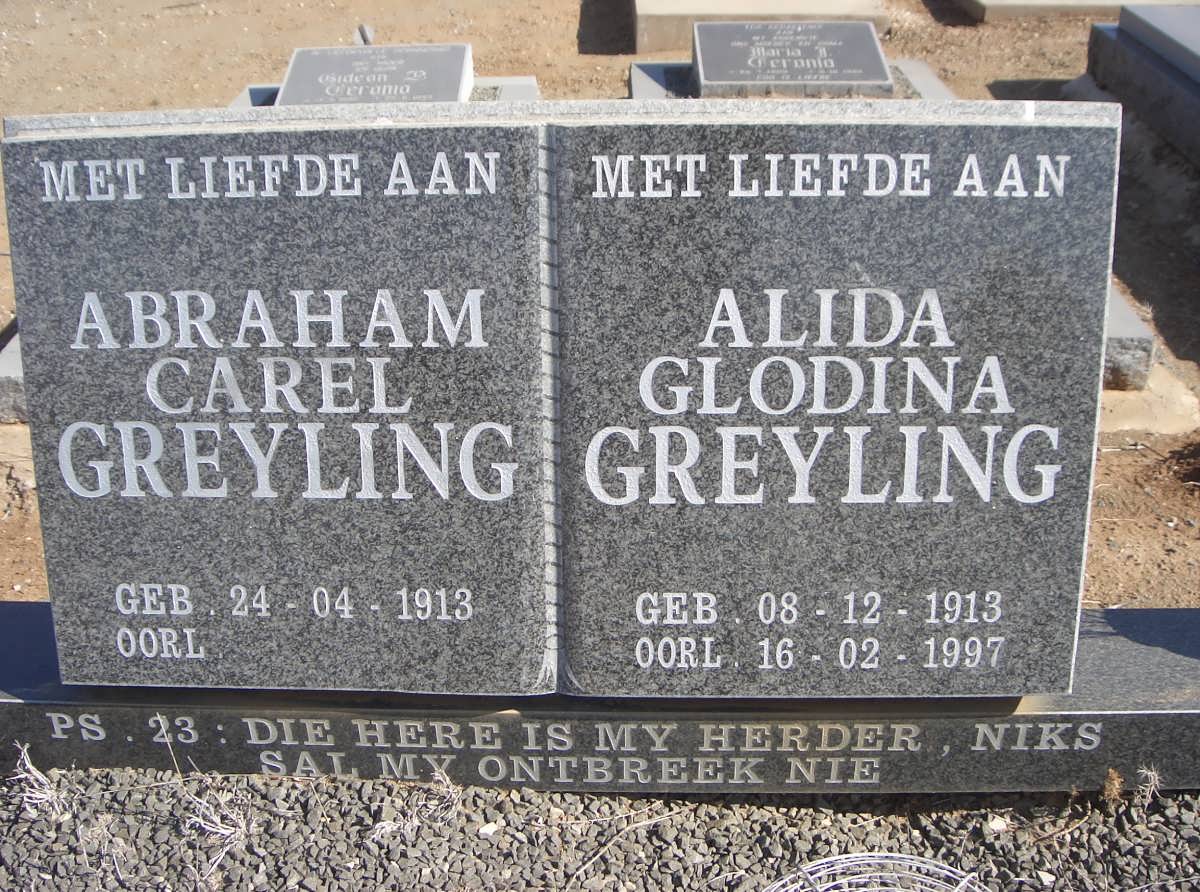 GREYLING Abraham Carel 1913- &amp; Alida Glodina 1913-1997