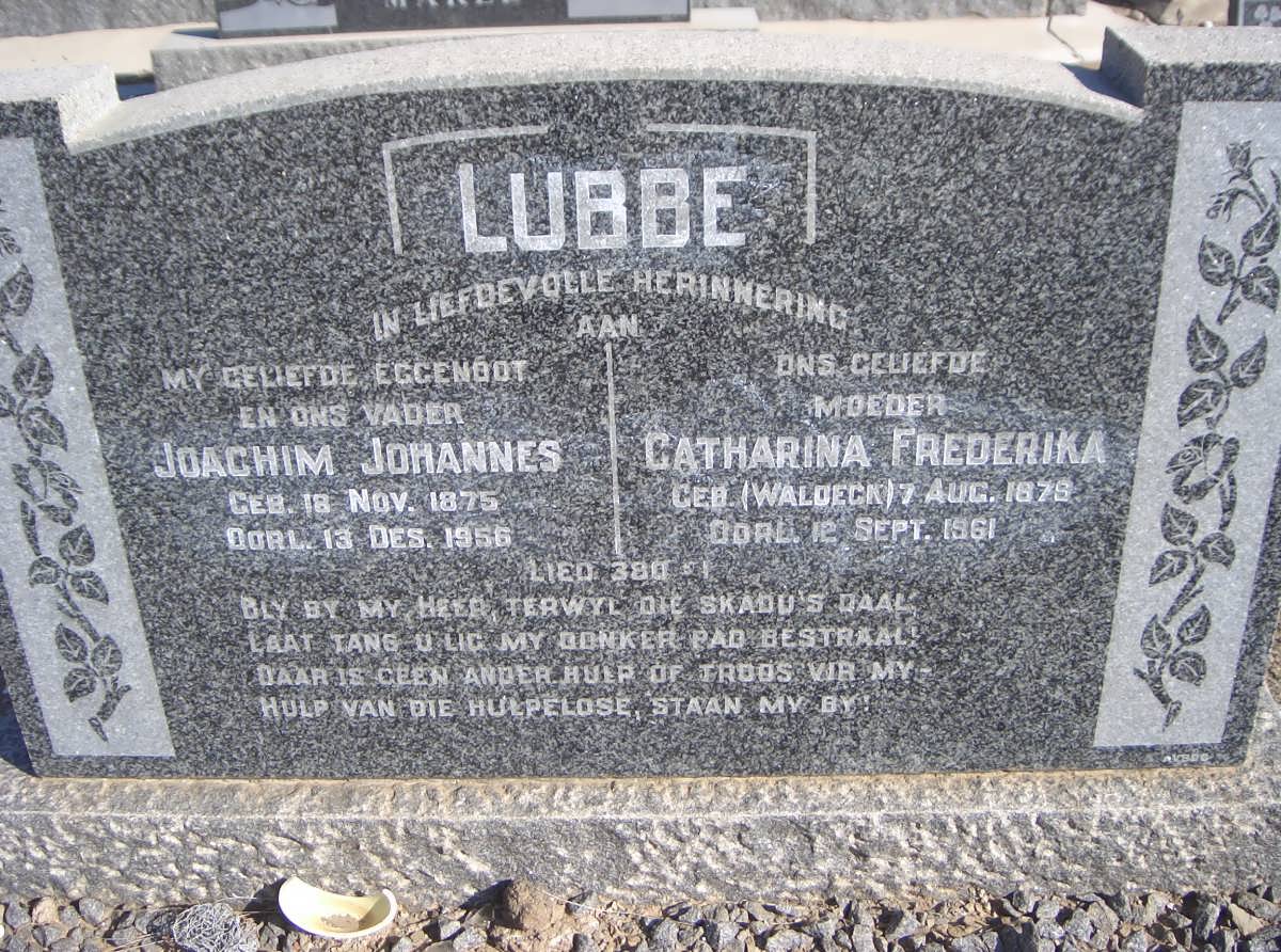 LUBBE Joachim Johannes 1875-1956 &amp; Catharina Frederika WALDECK 1879-1961