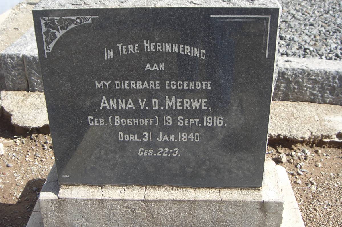 MERWE Anna, v.d. nee BOSHOFF 1916-1940