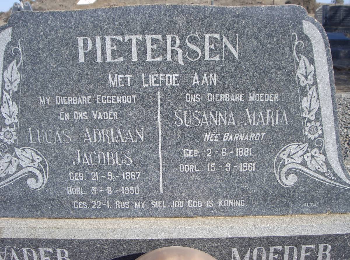 PIETERSEN Lucas Adriaan Jacobus 1867-1950 &amp; Susanna Maria BARNARDT 1881-1961