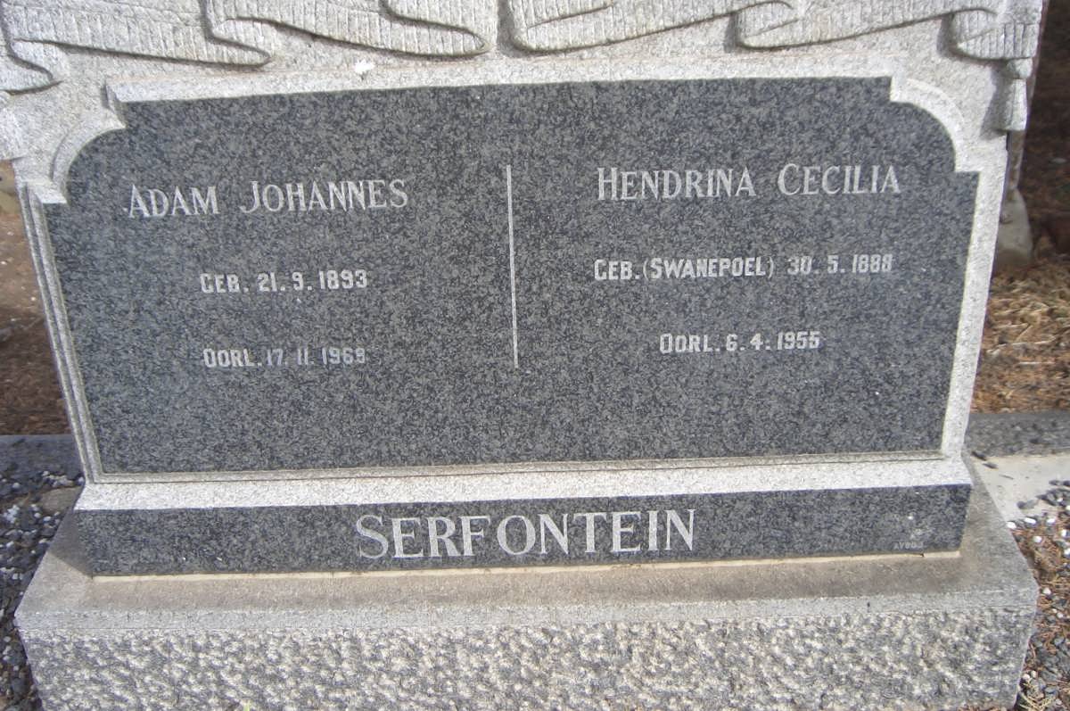 SERFONTEIN Adam Johannes 1893-196? &amp; Hendrina Cecilia SWANEPOEL 1888-1955