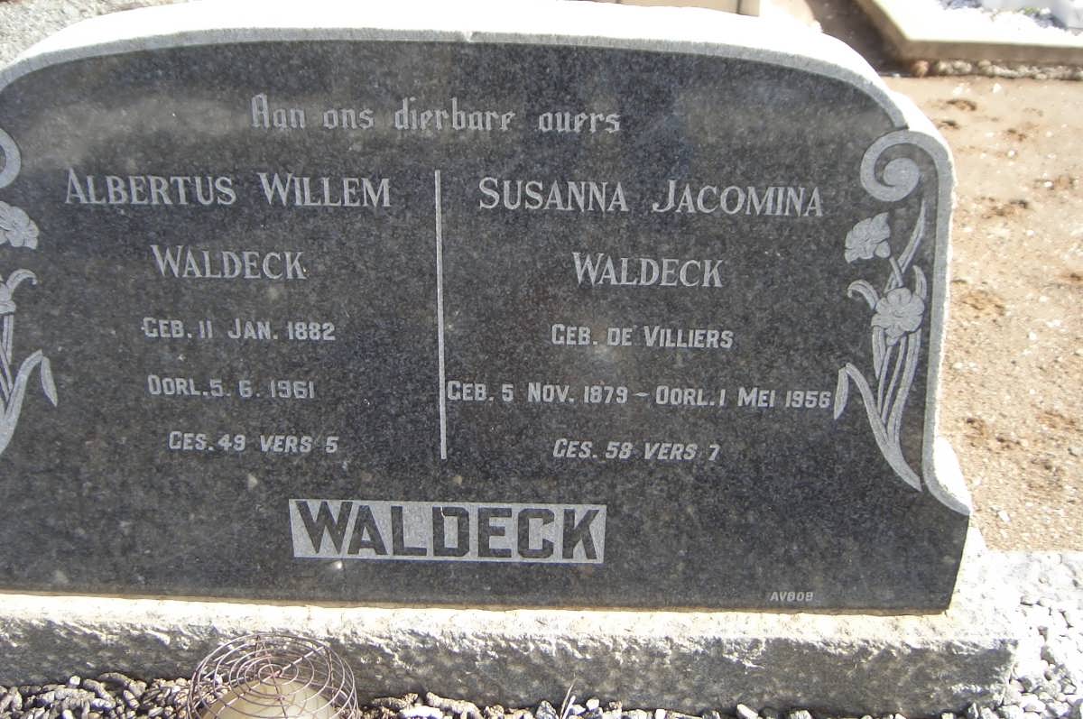 WALDECK Albertus Willem 1882-1961 &amp; Susanna Jacomina DE VILLIERS 1879-1956