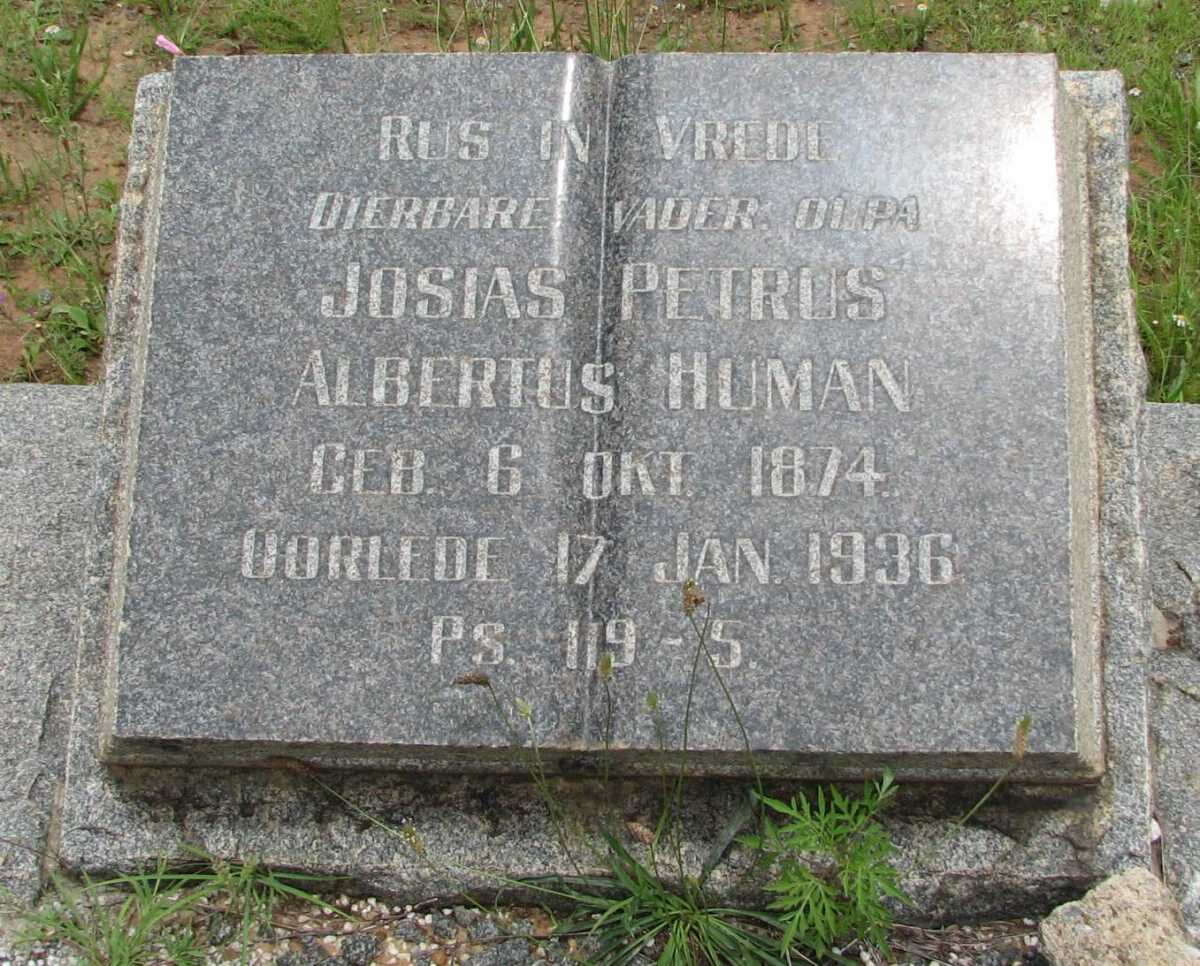 HUMAN Josias Petrus Albertus 1874-1936