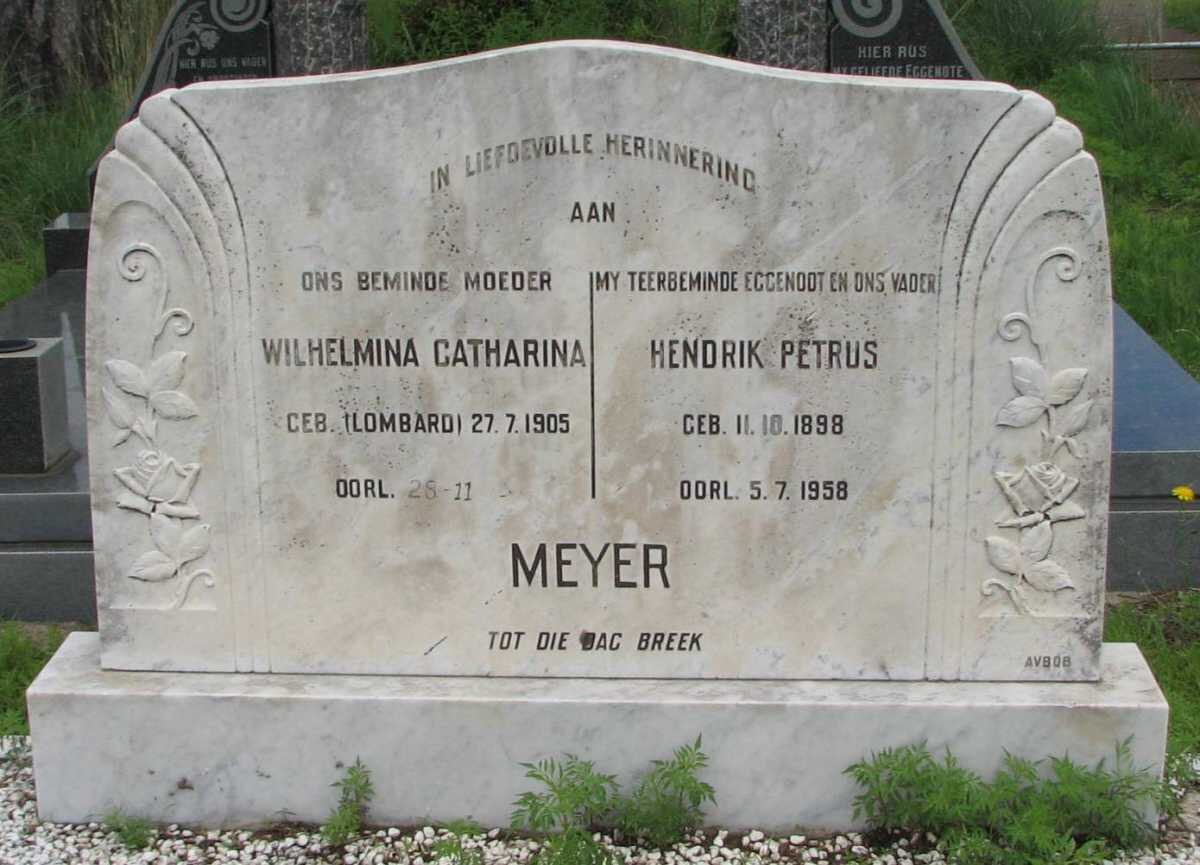 MEYER Hendrik Petrus 1898-1958 &amp; Wilhelmina Catharina LOMBARD 1905-19??